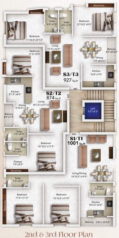  sri srinivasa flats Sri Srinivasa Flats Cluster Plan For 2nd And 3rd Floor