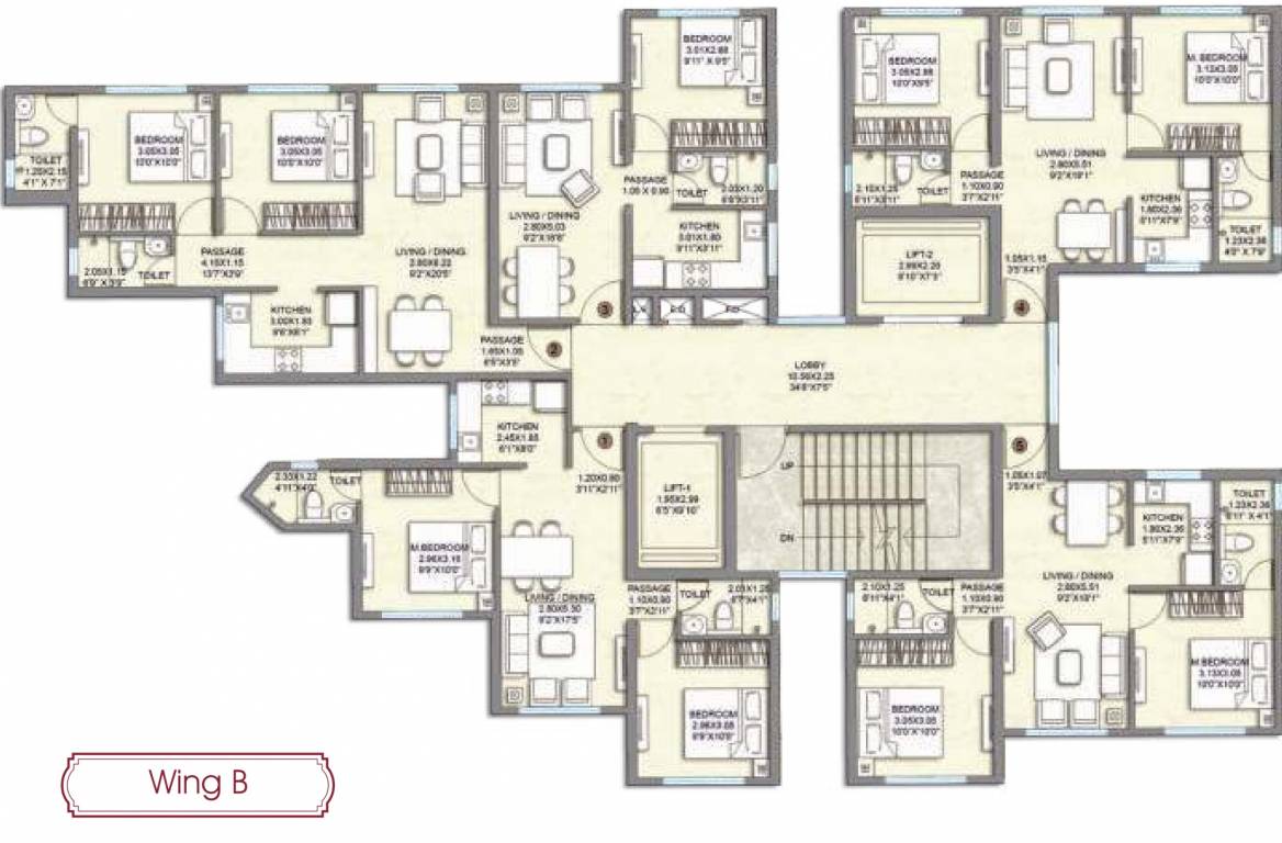  heights Wing B Typical  Cluster Plan