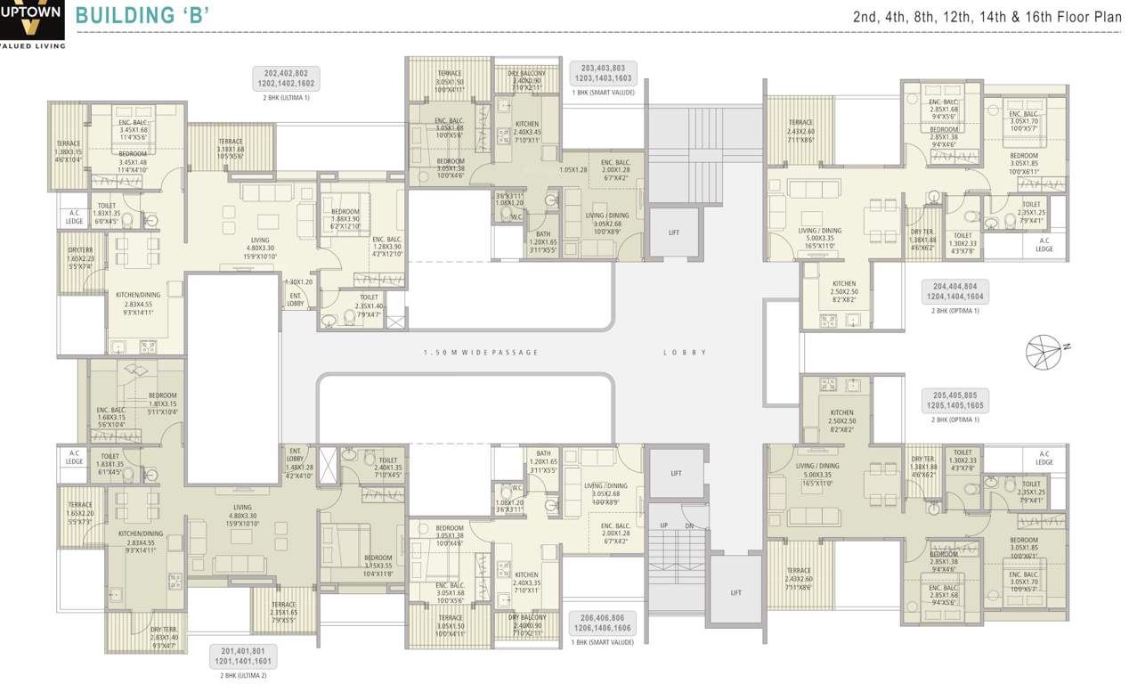  v uptown V Uptown B Wing Cluster Plan from 2nd, 4rth, 8th, 12th, 14th And 16th Floor