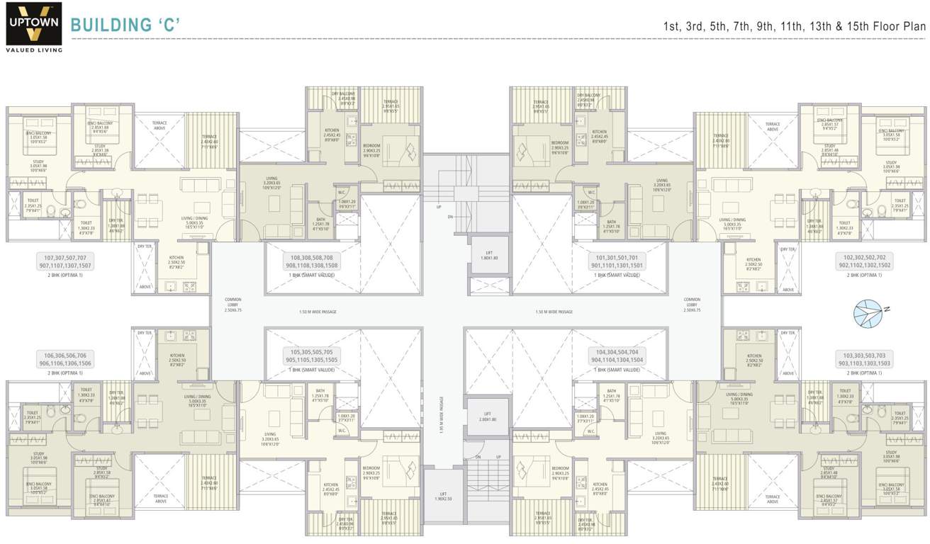  v uptown V Uptown C Wing Cluster Plan from 1st, 3rd, 5th, 7th, 9th, 11th, 13th And  15th Floor