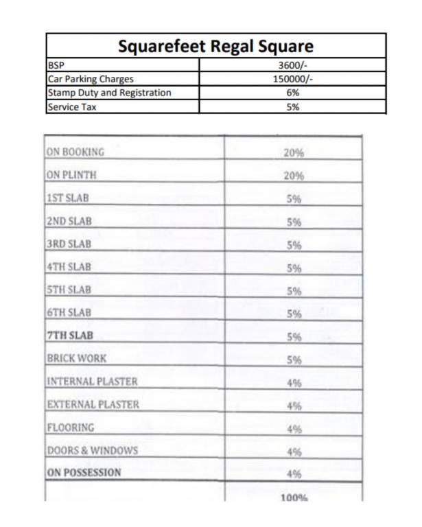 regal-square-phase-4-tower-8-and-1 Construction Linked Payment (CLP) Payment Plan