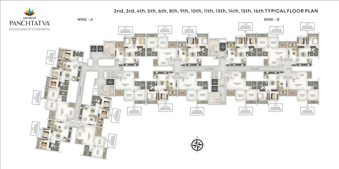  panchtatva Wing A,B Cluster Plan from 1st to 16th Floor