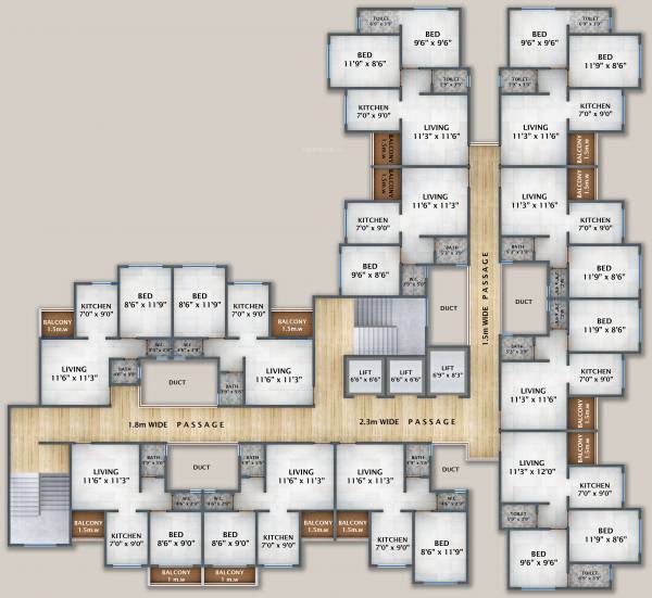  omkar Wing B Typical Cluster Plan
