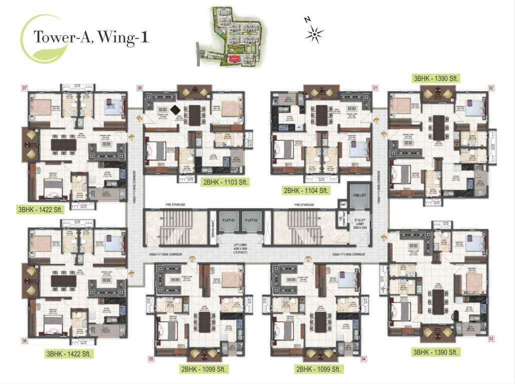  highland greenz Block A Wing 1 Typical Cluster Plan