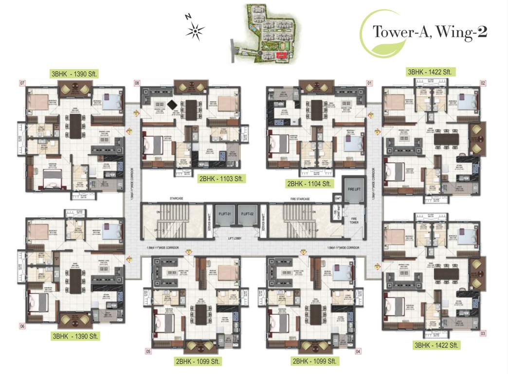  highland greenz Block A Wing 2 Typical Cluster Plan