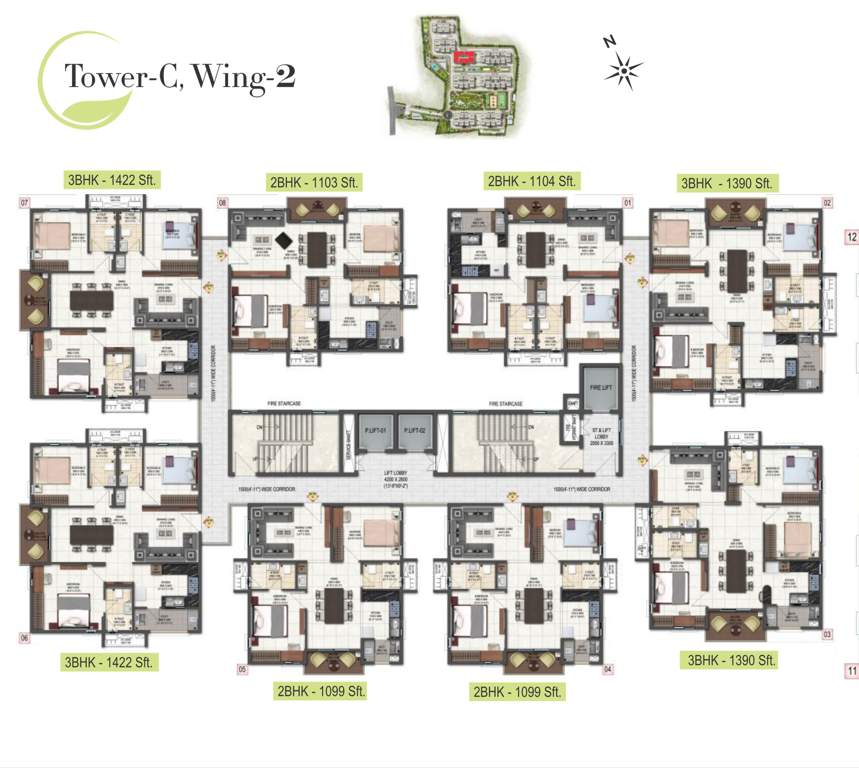  highland greenz Block C Wing 2 Typical Cluster Plan
