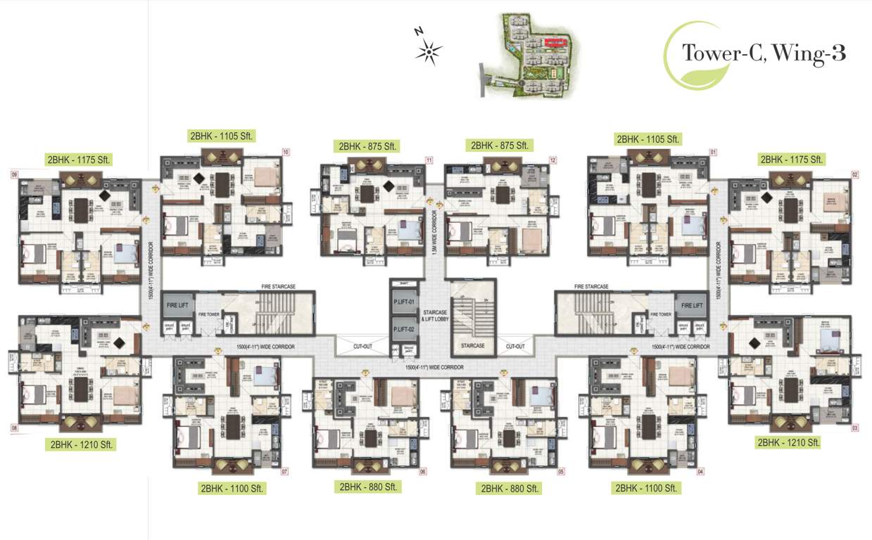  highland greenz Block C Wing 3 Typical Cluster Plan