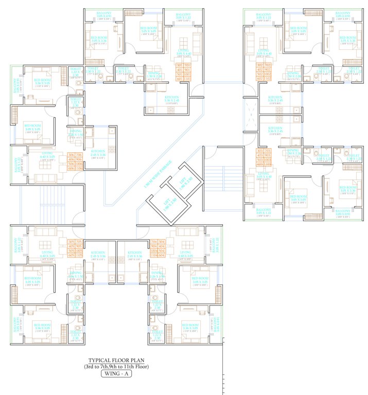  milestone Wing A Cluster Plan from 3rd to 7th And 9th To  11th Floor