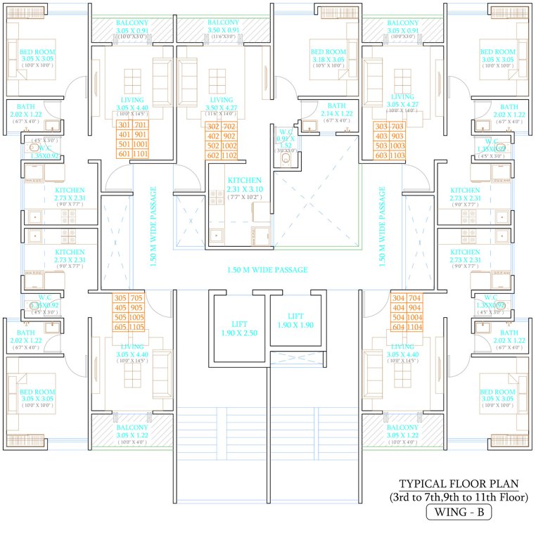  milestone Wing B Cluster Plan from 3rd to 7th And 9th To 11th Floor