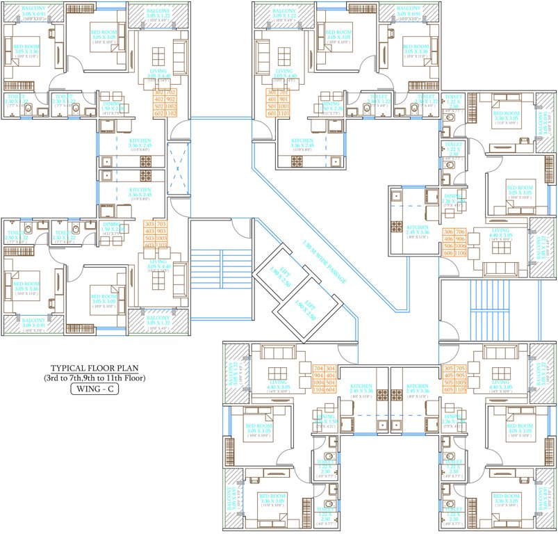  milestone Wing C Cluster Plan from 3rd to 7th And 9th To 11th Floor