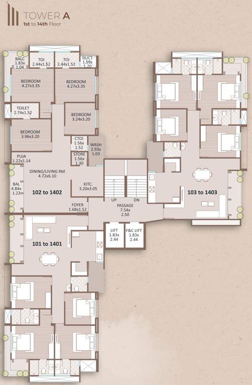  luxuria Tower A Cluster Plan from 1st to 14th Floor