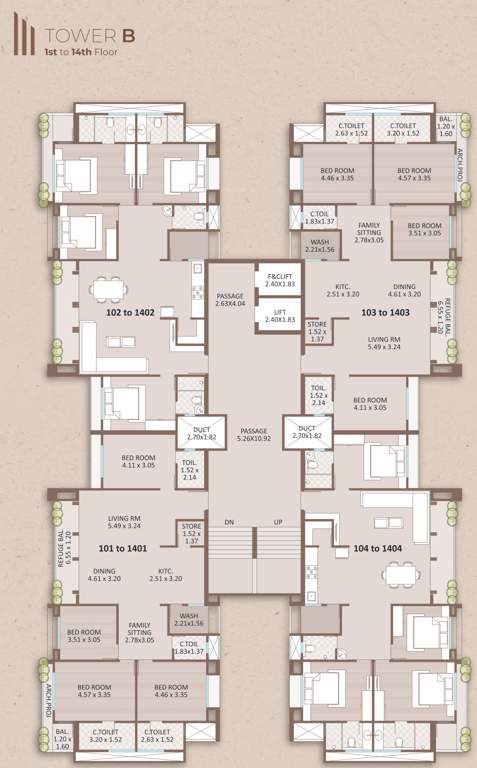  luxuria Tower B Cluster Plan from 1st to 14th Floor