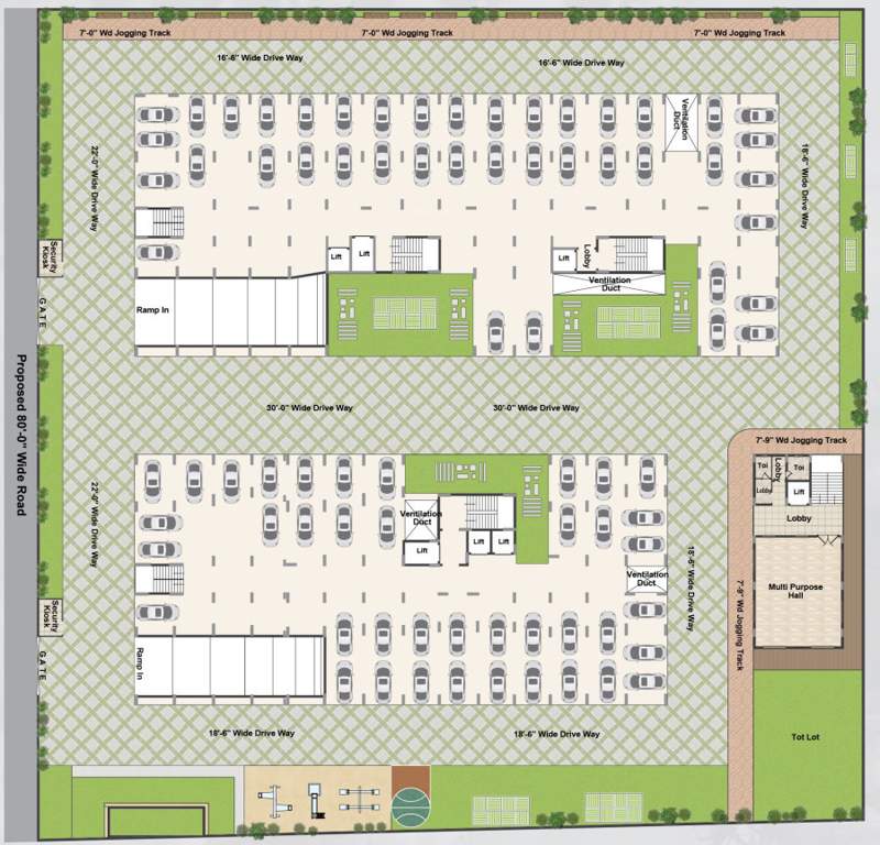 palazzo Block   A, B, C Stilt Parking  Cluster Plan
