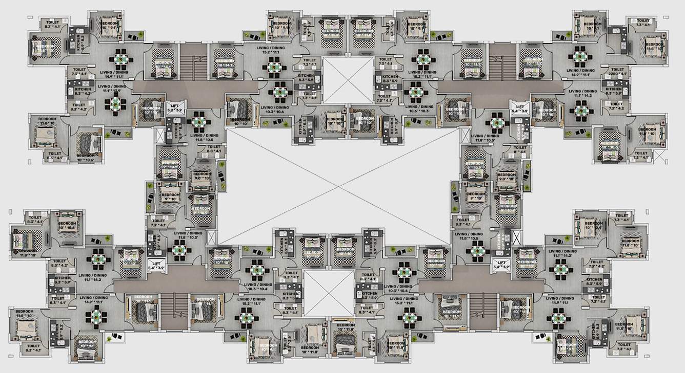  tolly veda Tower A,B,C,D Cluster Plan from 2nd to 4th Floor