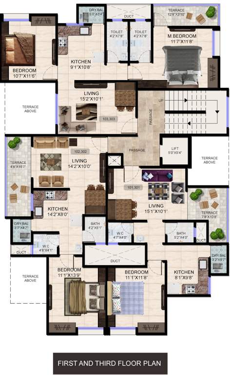  vijayalakshmy residency Vijayalakshmy Residency Cluster Plan from 1st And 3rd Floor