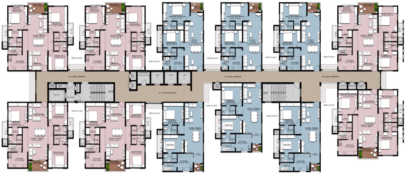  viva city Tower B Typical Cluster Plan