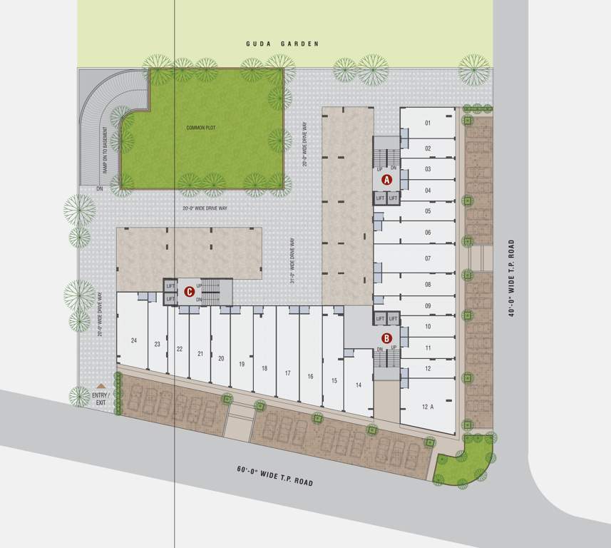  shree sharanam sky Block A, B & C Cluster Plan For Ground Floor