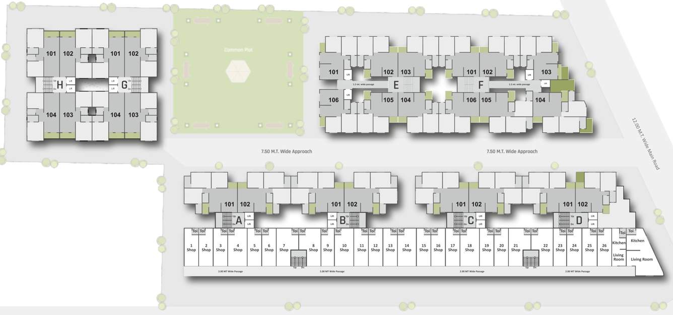  shree siddheshwar hometown Block A, B, C, D, E, F, G & H Cluster Plan for 1st Floor