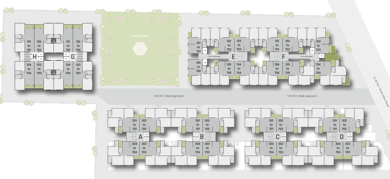  shree siddheshwar hometown Block A, B, C, D, E, F, G & H Cluster Plan from 3rd to 7th Floor