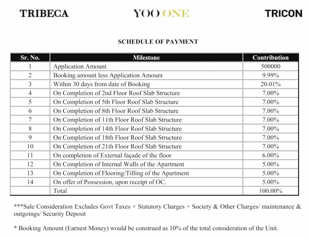 yoo-one-phase-i Construction Linked Payment (CLP) Payment Plan