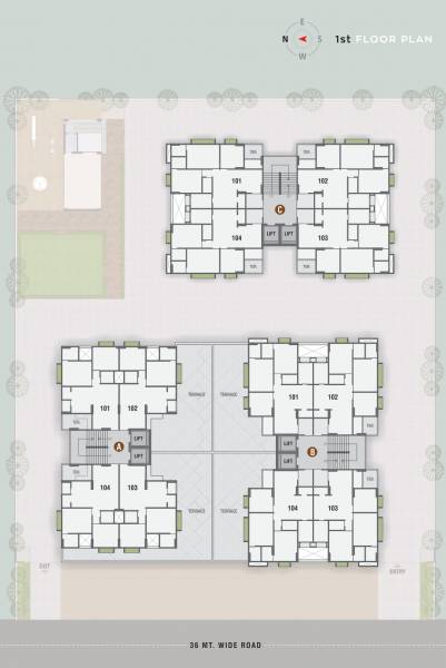  119 Tower A, Tower B And Tower C Cluster Plan for 1st Floor