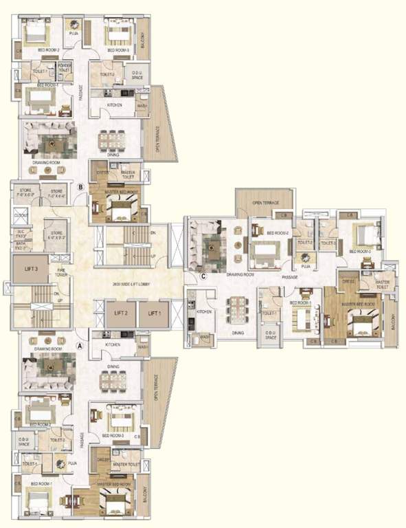  anantmani Sadashiva And And Mahadeva 3rd, 6th, 9th, 12th, 15th, 18th, 21st, 24th, 27th Floor Cluster Plan
