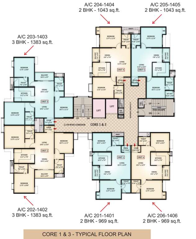  crown Block A And Block C Cluster Plan from 2nd to 14th Floor