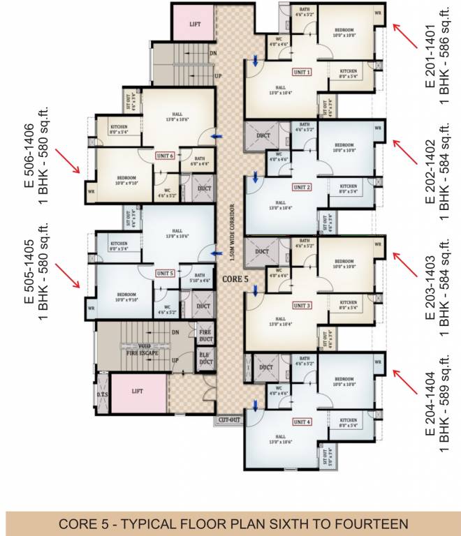  crown Block E Cluster Plan from 6th to 14th Floor