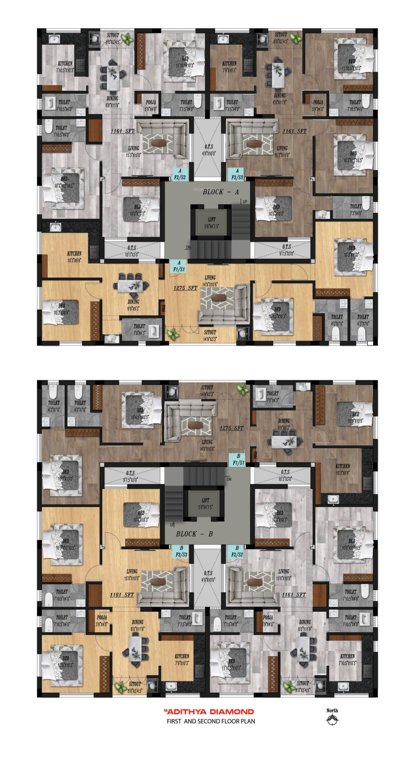  adithya diamond Block A And B Cluster Plan From 1st to 2nd Floor