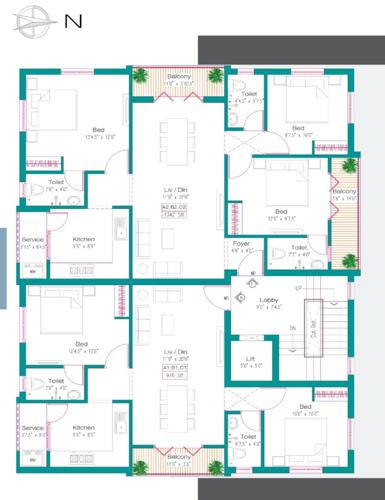  kalai-flats Block - A Cluster Plan from 1st to 3rd Floor