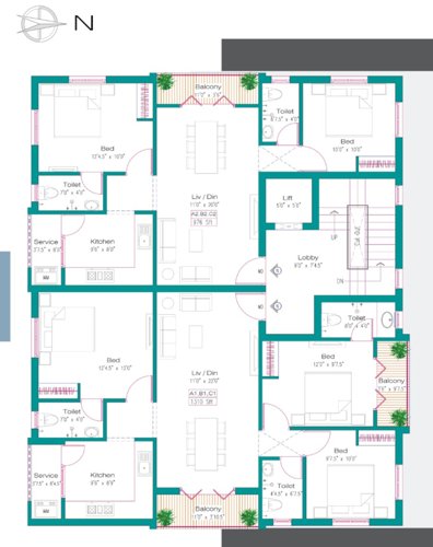  kalai-flats Block - B Cluster Plan from 1st to 3rd Floor