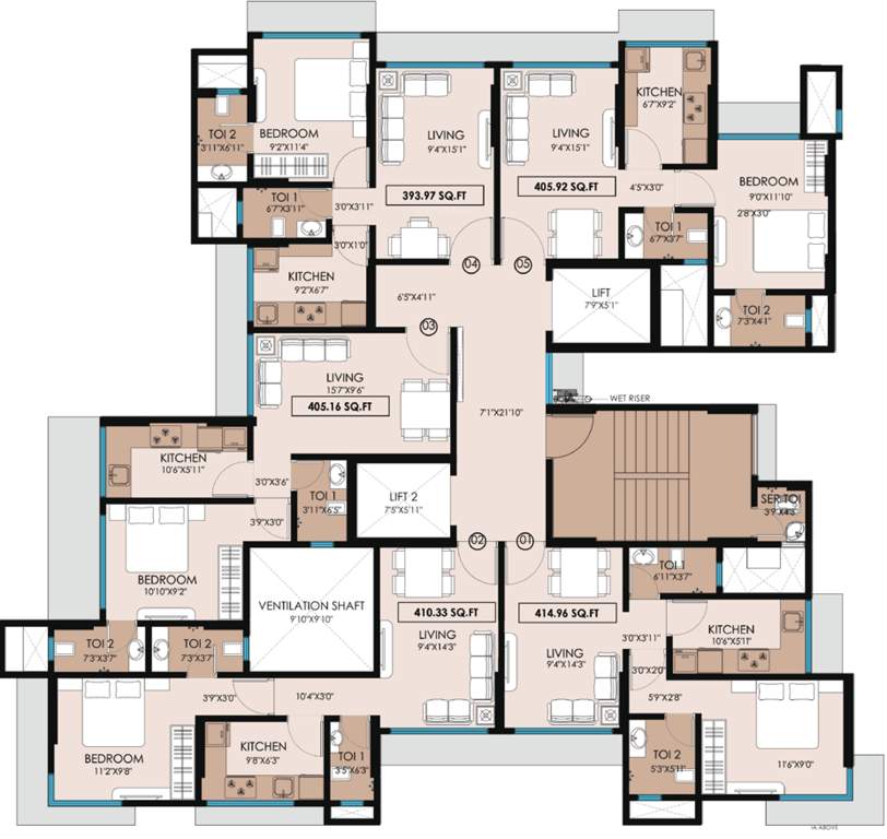  ashok odyssey Ashok Odyssey   A Wing Cluster Plan from 1st to 11th Floor
