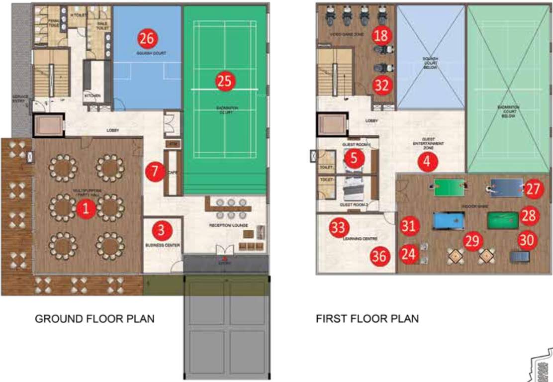 hazen Tower 1, 2, 3 Club House Cluster Plan For Ground And 1st Floor