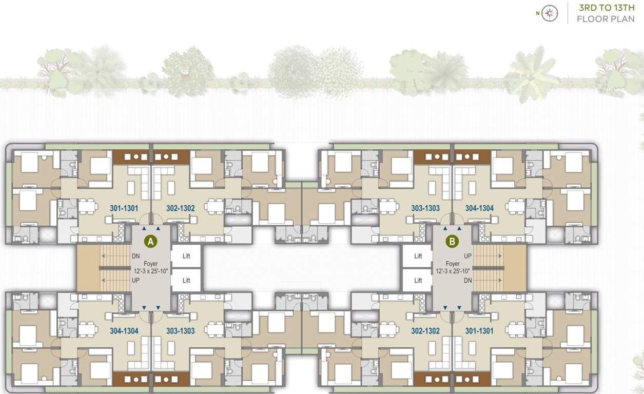  reside Block A And Block B Cluster Plan from 3rd to 13th Floor