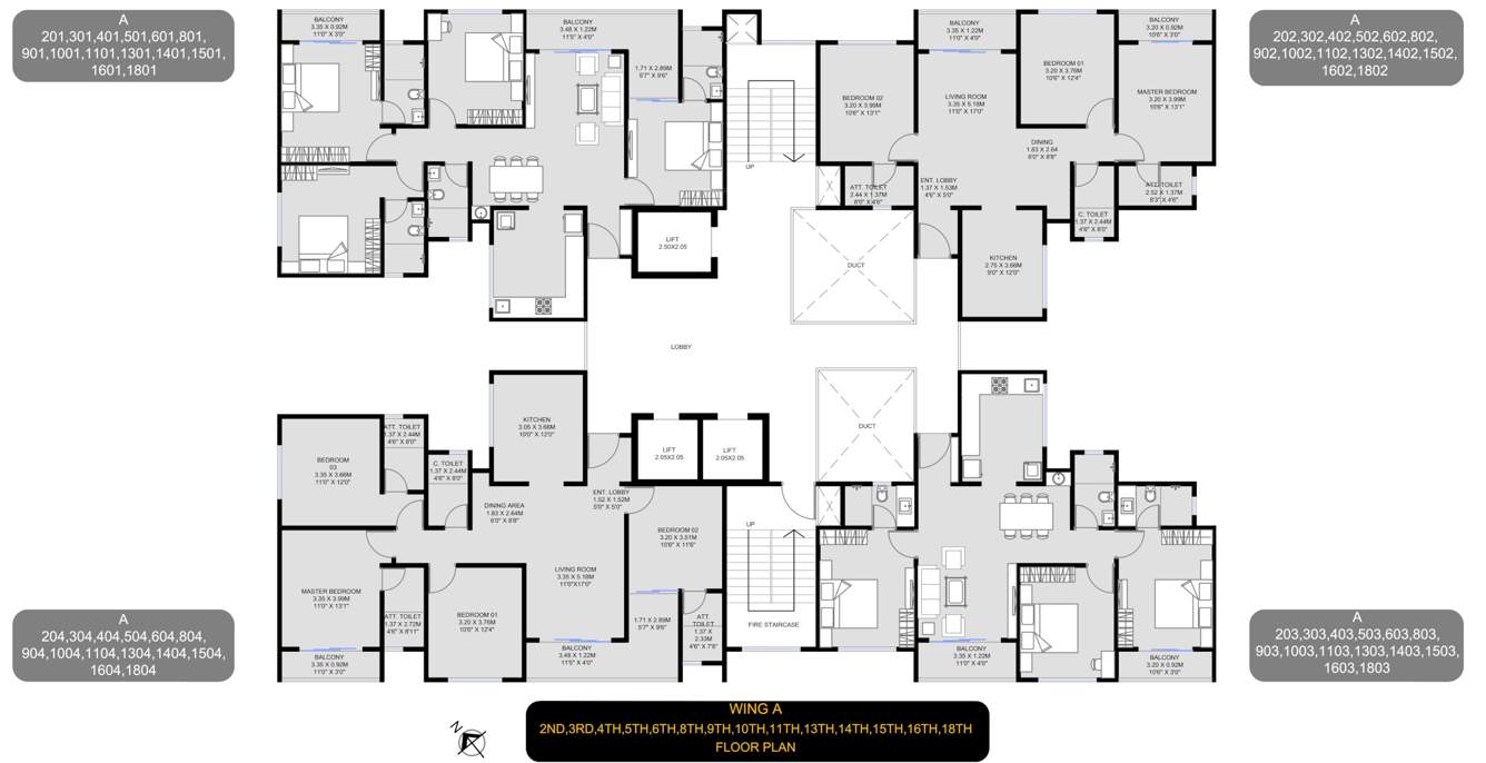  k shire wing a b c d Wing A Cluster Plan from 2nd. 3rd, 4rth, 5th, 6th, 8th, 9th, 10th, 11th, 13th, 14th, 15th, 16th And 18th Floor