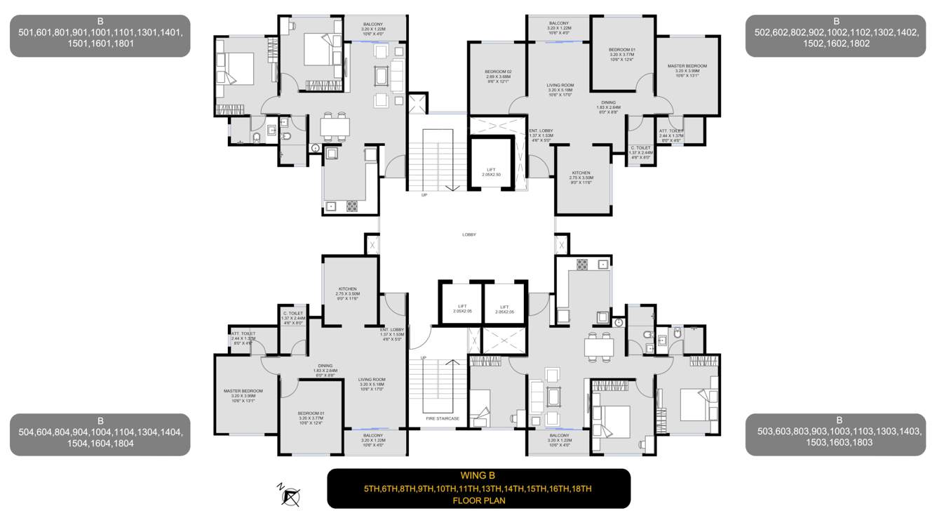  k shire wing a b c d Wing B Cluster Plan from 5th, 6th, 8th, 9th, 10th, 11th, 13th, 14th, 15th, 16th And 18th Floor