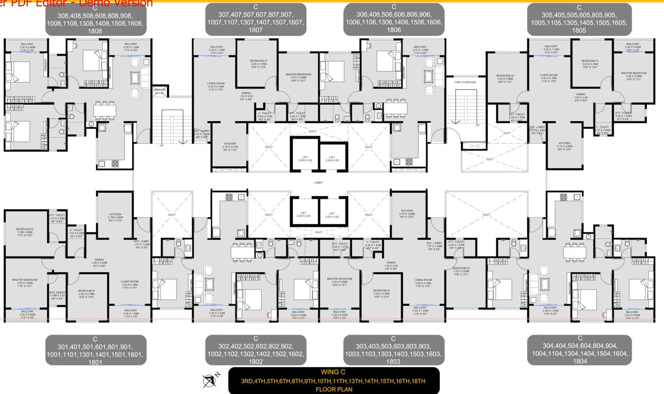  k shire wing a b c d Wing C Cluster Plan from 3rd 4rth, 5th, 6th, 8th, 9th, 10th, 11th, 13th, 14th, 15th, 16th And 18th Floor