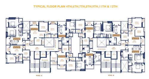  shreeji-residential-wing-a-b Basil Shreeji Wing A & B Cluster Plan For 4Th, 6Th, 7Th, 8Th, 9Th, 11Th, 12Th