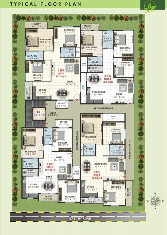  vaishnavi flora Vaishnavi Flora Cluster Plan For Typical Floor