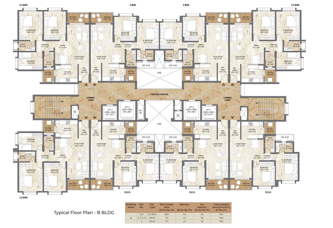 soho Building B Cluster Plan for Typical Floor