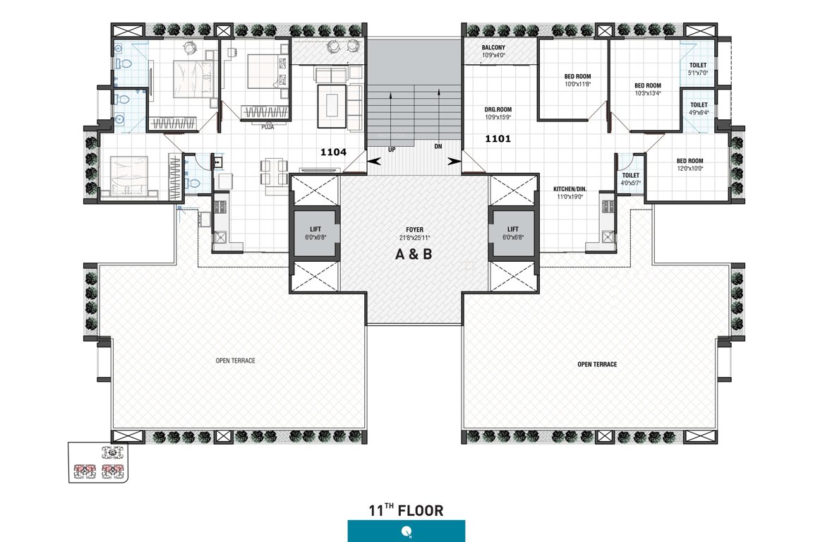  swastik skylark Block A And B Cluster Plan For 11th Floor