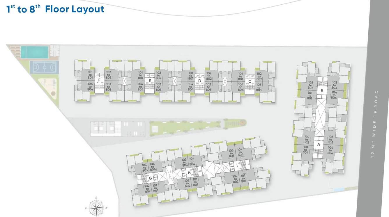  shree siddheshwar hilltown Tower A, Tower B, Tower C, Tower D, Tower E, Tower F, Tower G, Tower H, Tower I Cluster Plan from 1st to 8th Floor