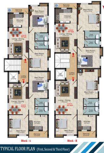  sri-sai-nidhi-flats Block A And Block B Cluster Plan from 1st to 3rd Floor