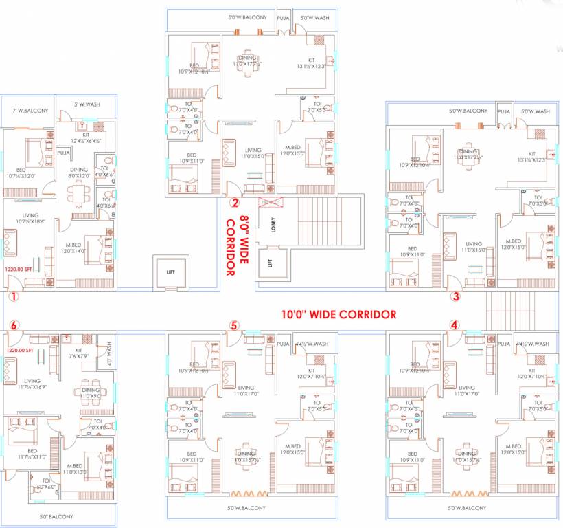  happy homes Cluster Plan  Block F For Typical Floor