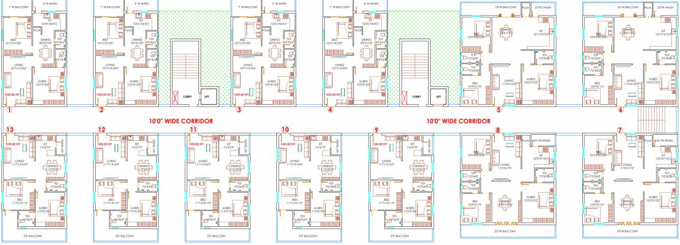  happy homes Cluster Plan Block H For Typical Floor