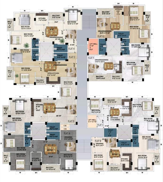 ruposhi bangla housing complex Ruposhi Bangla Housing Complex Cluster Plan For Typical Floor