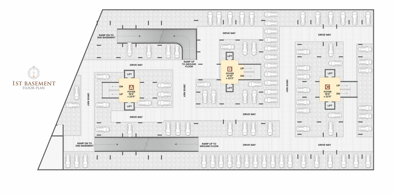  shivay atlantis Block A, B And C Cluster Plan For 1st Basement Floor