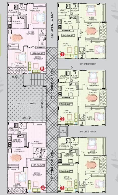  balaji homes Balaji Homes Cluster Plan from 1st to 5th Floor