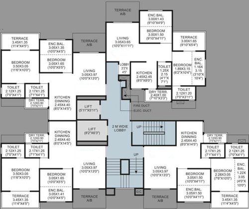  raajlaxmi-greens-d-wing Raajlaxmi Greens D Wing Even Floor Cluster Plan 