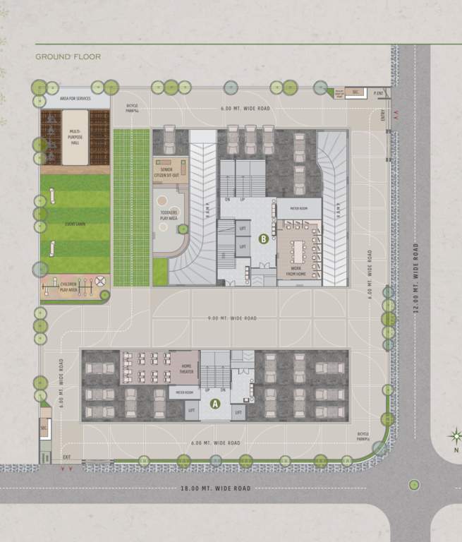  atulyam Tower A,B Ground Cluster Plan